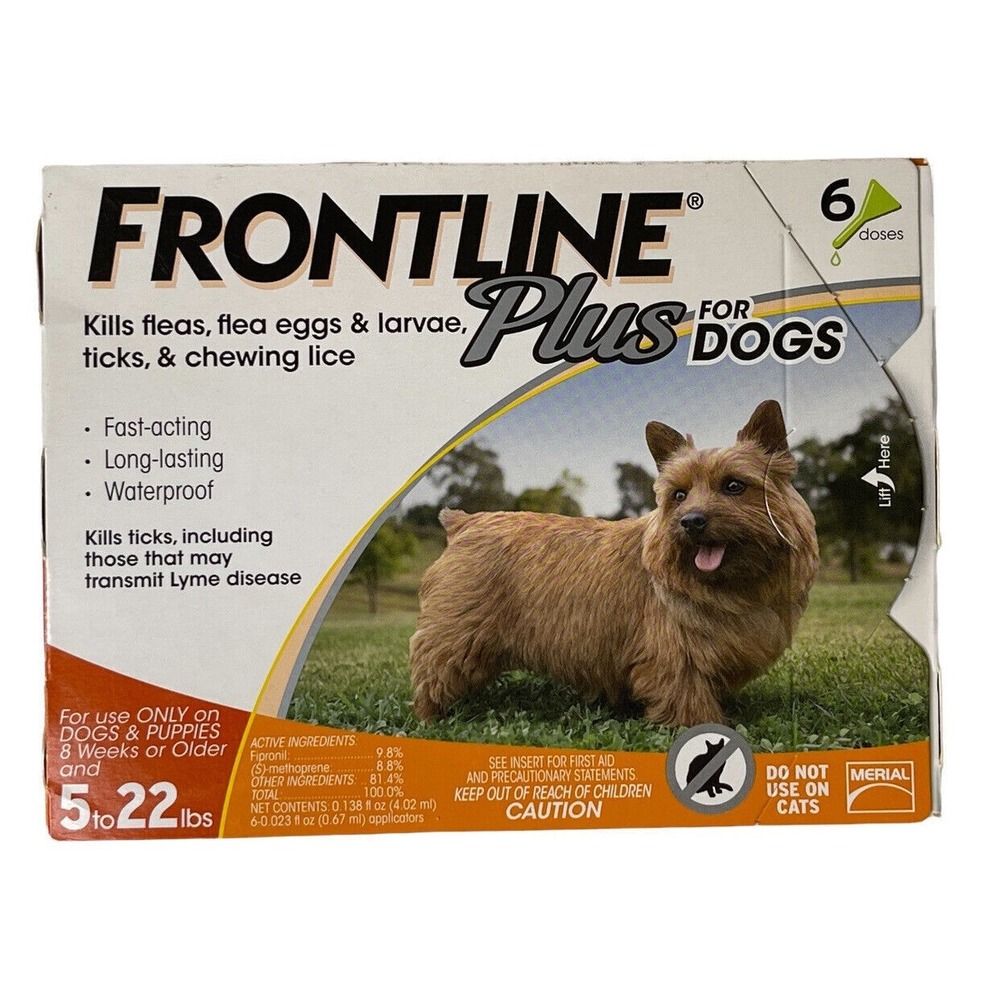 FRONTLINE Plus for Dogs Flea & Tick Treatment, Small Dog, 5-22 lbs, 6 Doses NEW